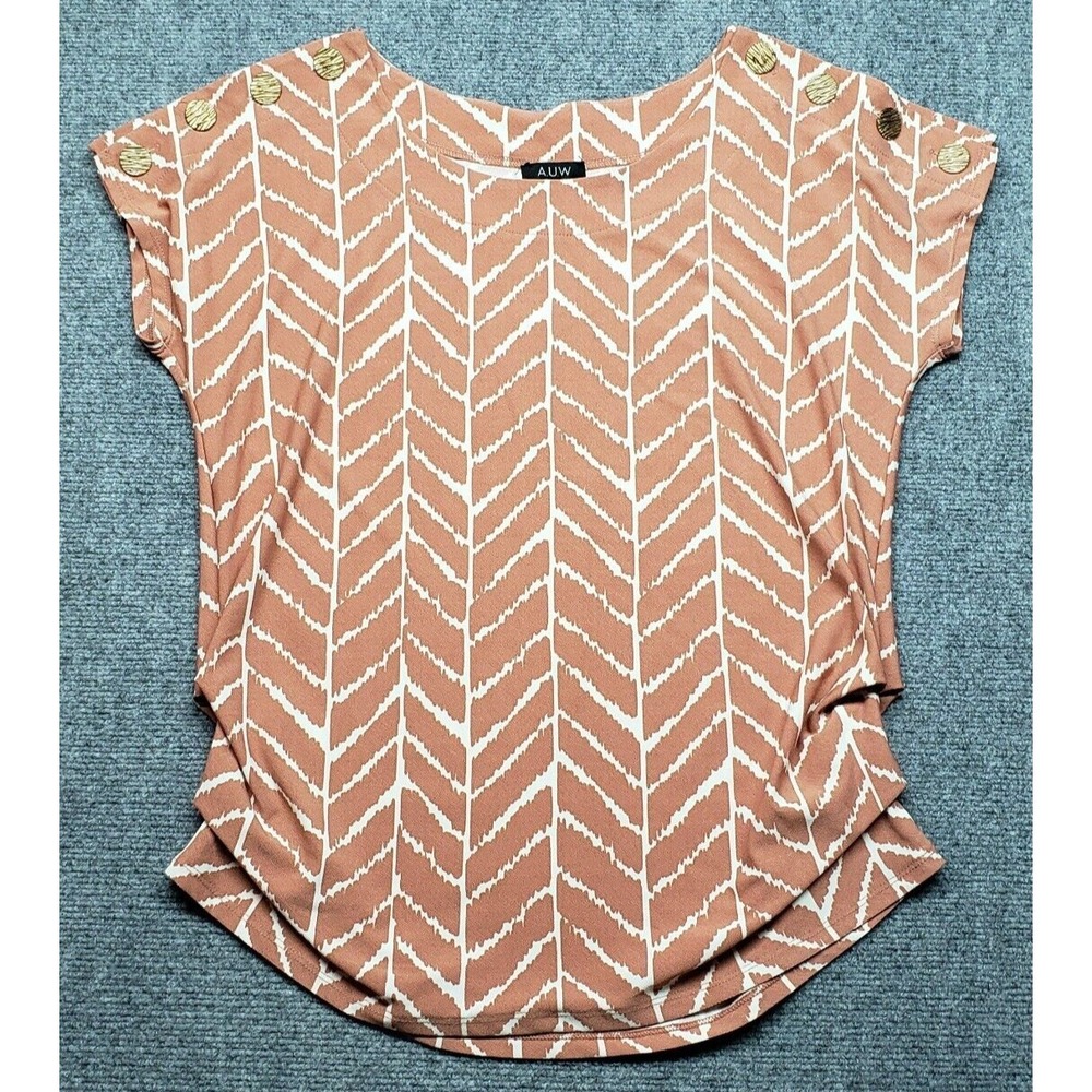 AUW Women's Coral Chevron Button-Shoulder Blouse